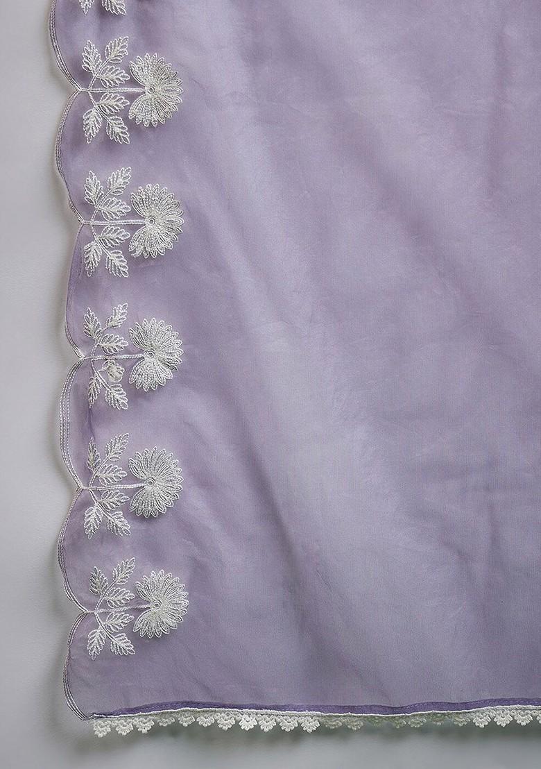 Lavender Embroidered Blended Kurta Set - Indya