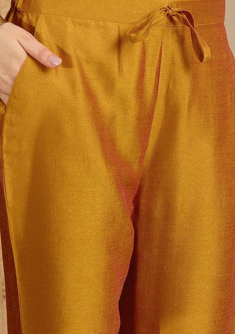 Orange Embroidered Blended Kurta Set - Indya