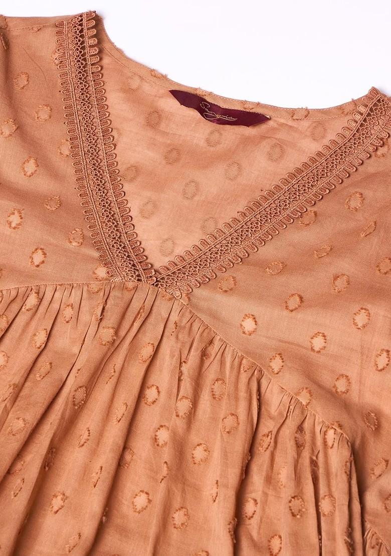 Coffee Brown Embroidered Blended Kurta Set - Indya