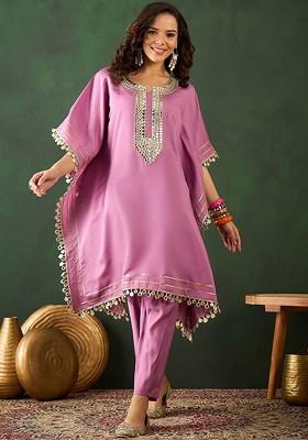 Purple Yoke Design Blended Kurta Set