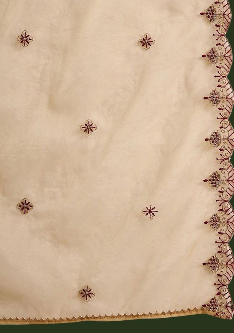 Maroon Embroidered Blended Kurta Set - Indya