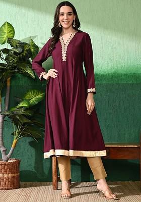 Burgundy Sequinned Blended Kurta Set