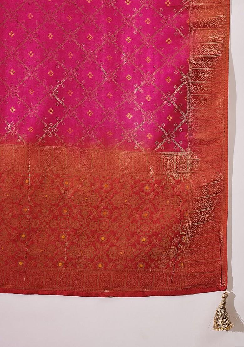 Orange Yoke Design Blended Kurta Set - Indya