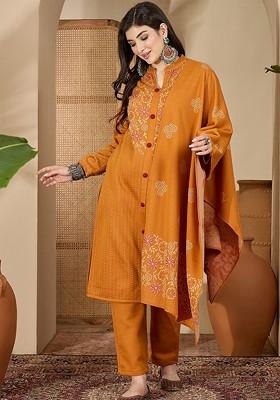 Mustard Yoke Design Blended Kurta Set