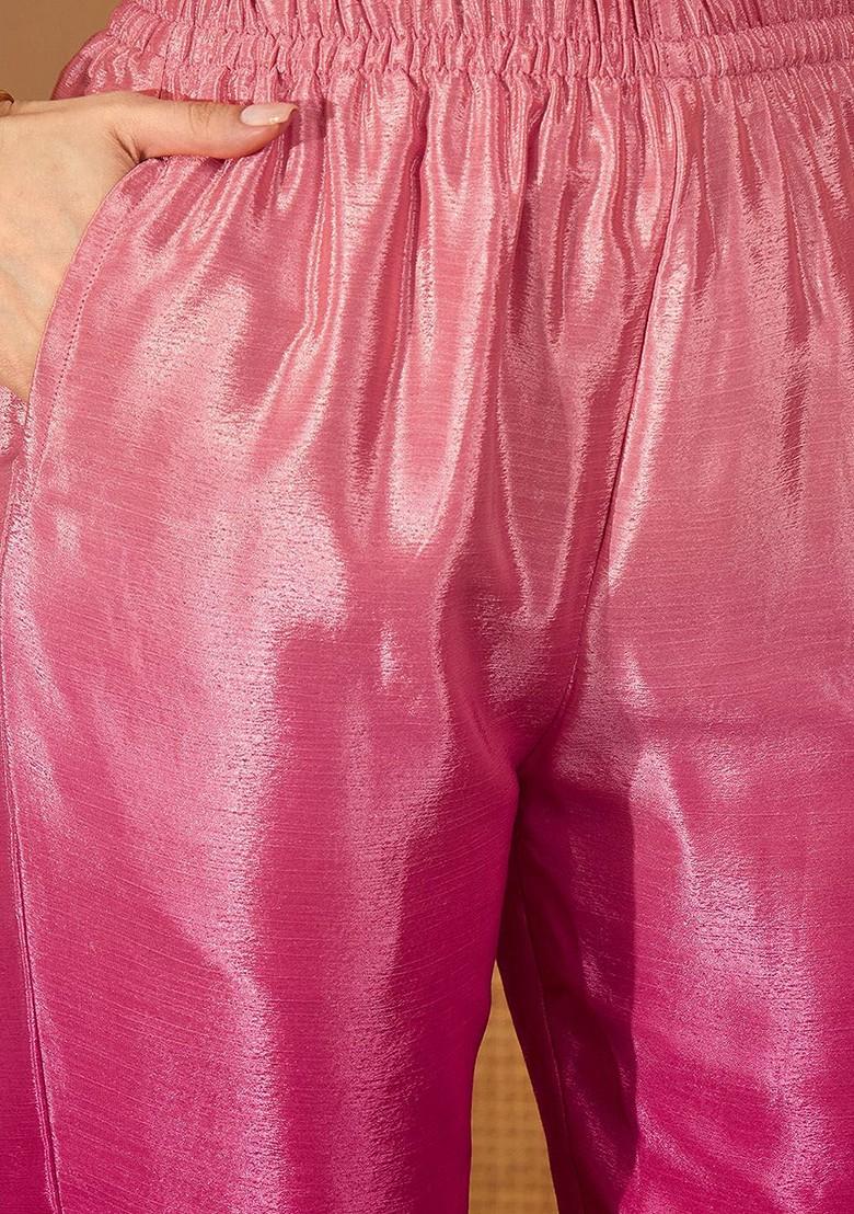 Peach Embroidered Blended Kurta Set - Indya