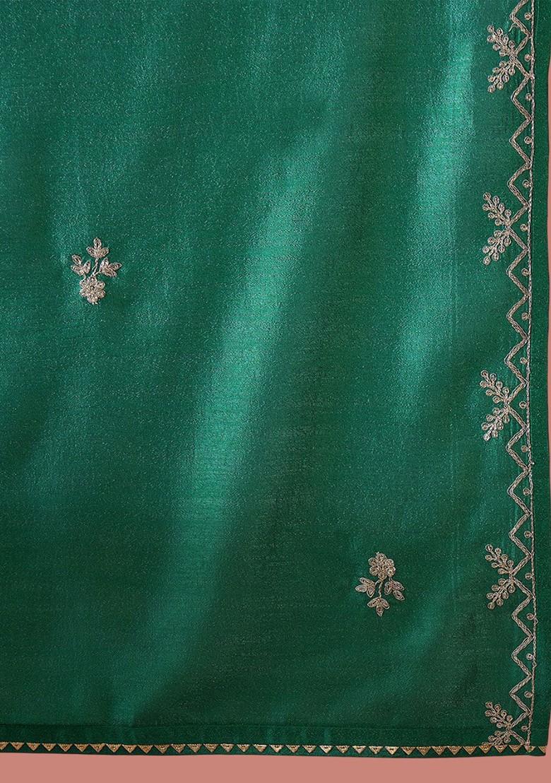 Teal Embroidered Blended Kurta Set - Indya