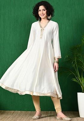 White Sequinned Blended Kurta Set
