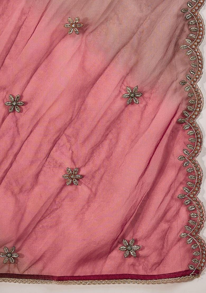 Maroon Embroidered Blended Kurta Set - Indya