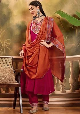 Pink Sequinned Blended Kurta Set