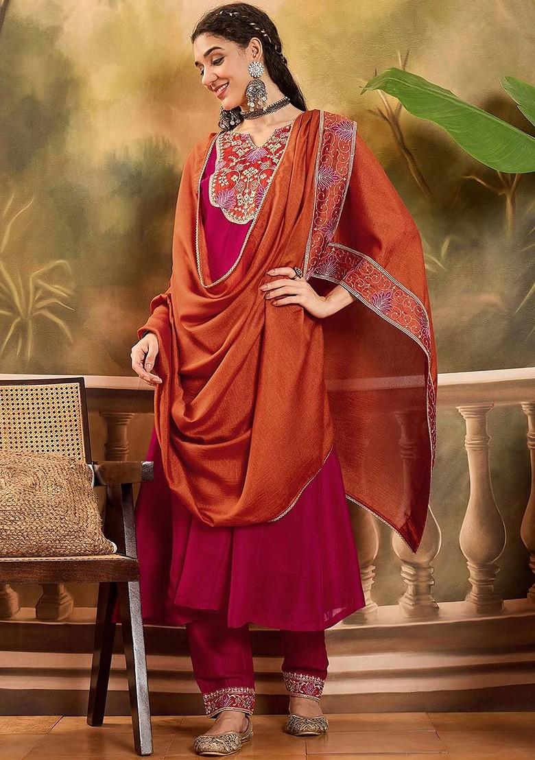 Pink Sequinned Blended Kurta Set - Indya