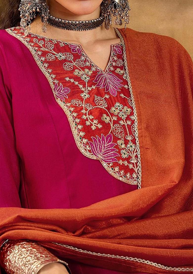 Pink Sequinned Blended Kurta Set - Indya
