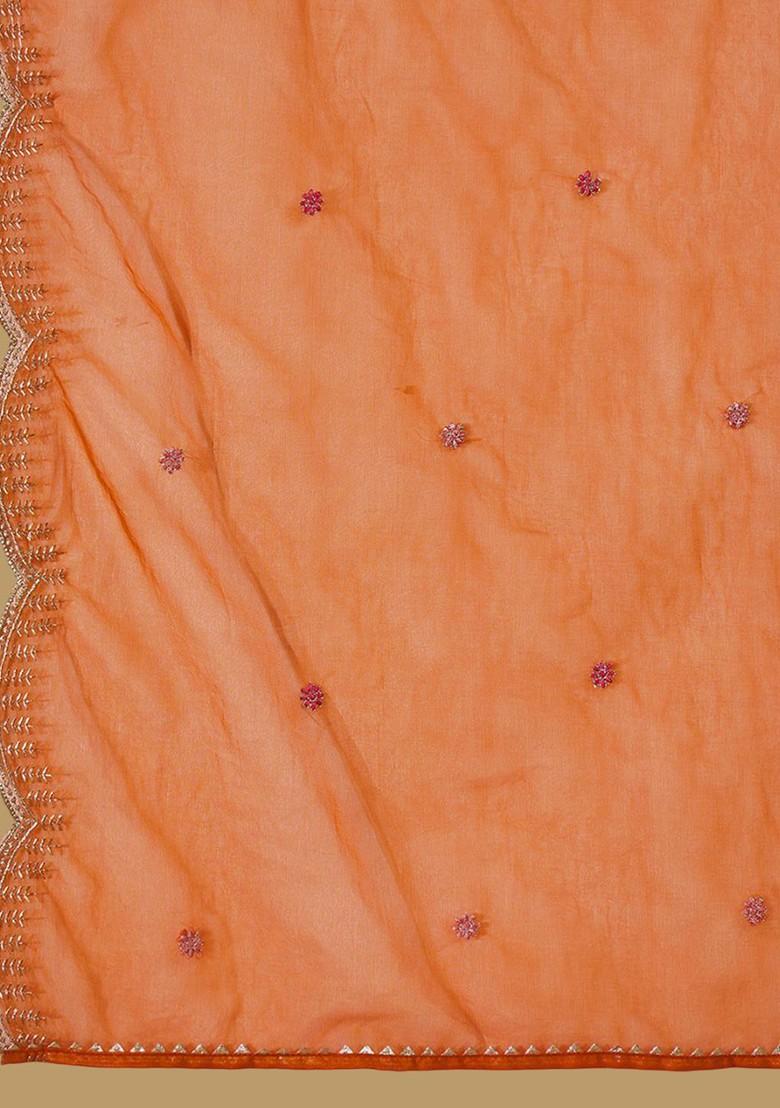 Orange Embroidered Blended Kurta Set - Indya
