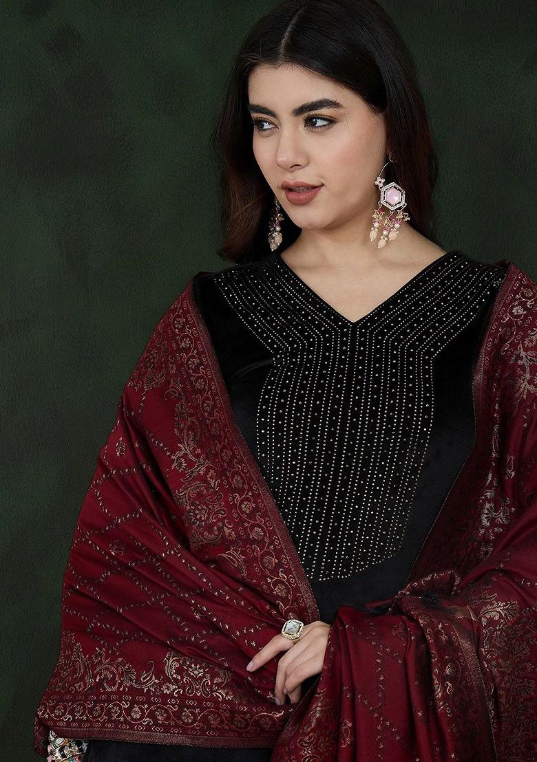 Black Yoke Design Blended Kurta Set - Indya