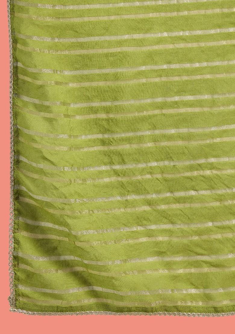 Lime Green Embroidered Blended Kurta Set - Indya