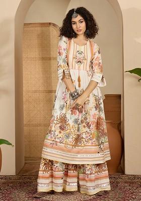 Yellow Printed Blended Kurta Set
