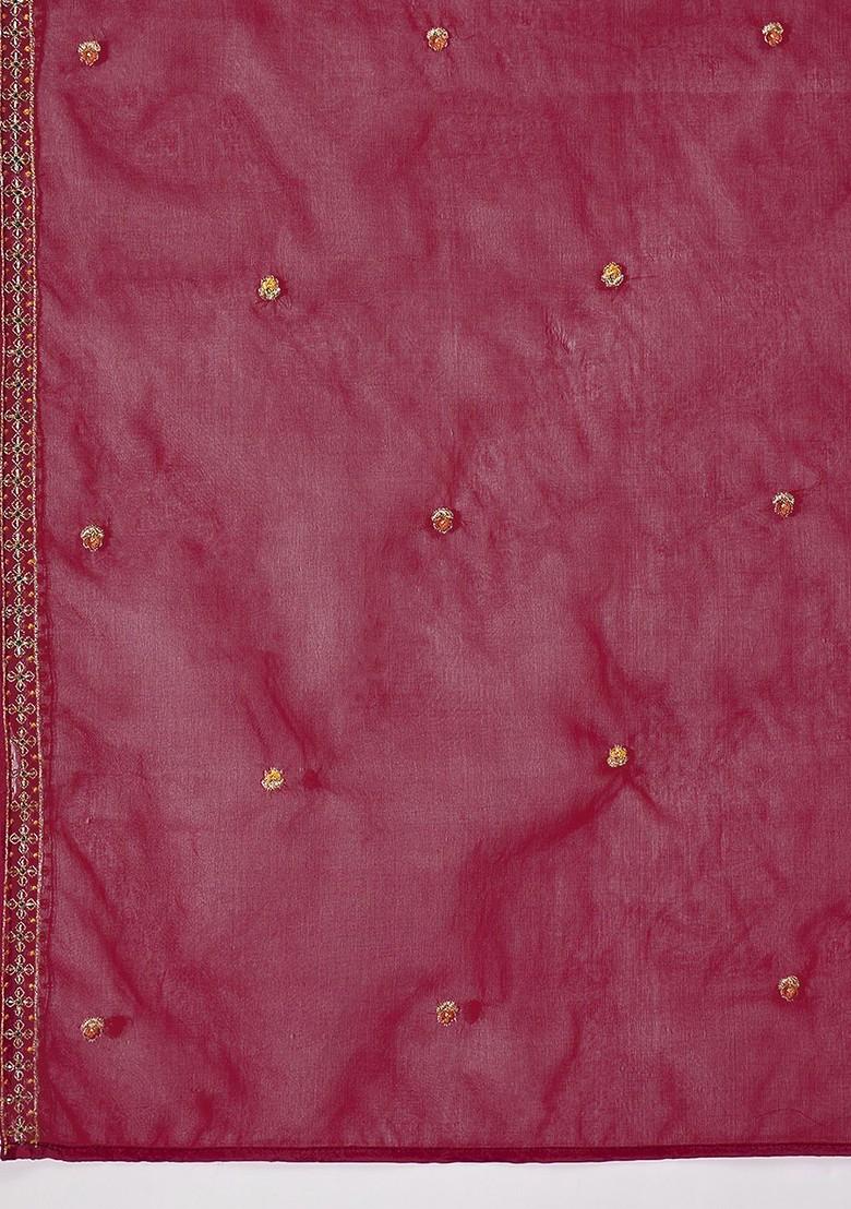 Maroon Yoke Design Blended Kurta Set - Indya