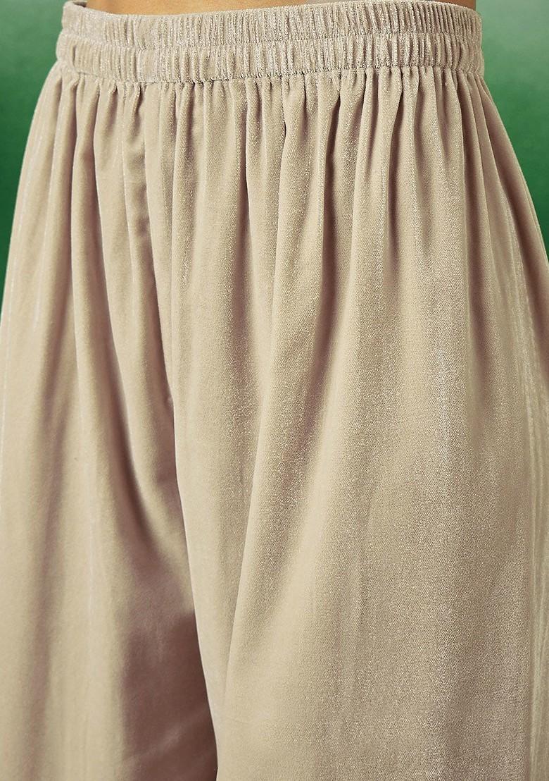 Beige Embroidered Blended Kurta Set - Indya