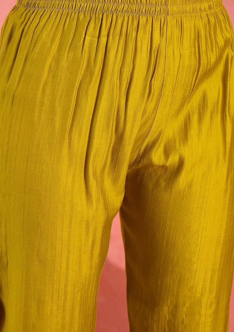 Mustard Embroidered Blended Kurta Set - Indya