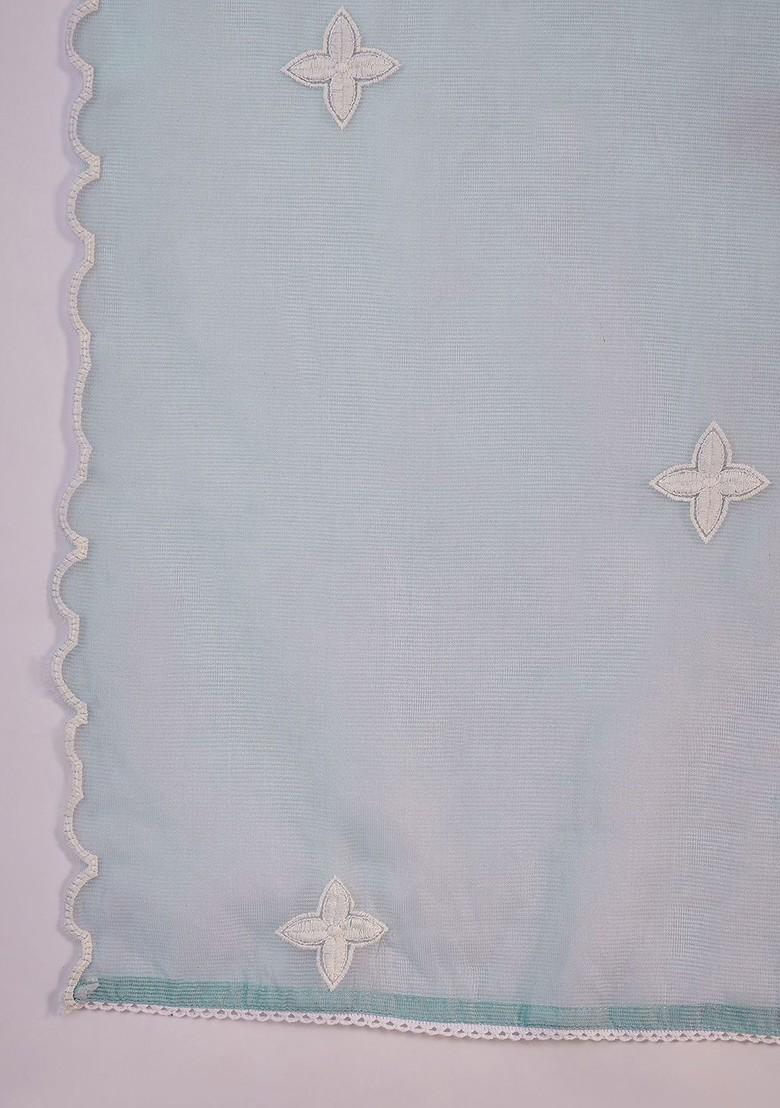 Blue Embroidered Blended Kurta Set - Indya