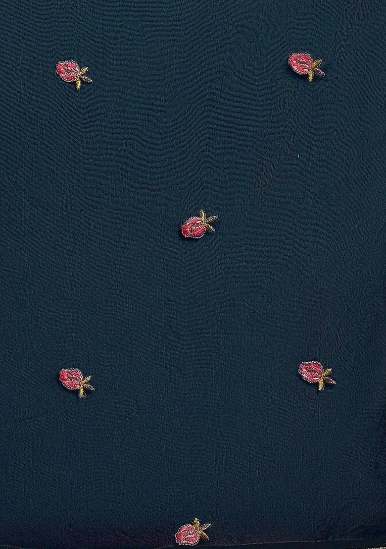 Blue Embroidered Blended Kurta Set - Indya