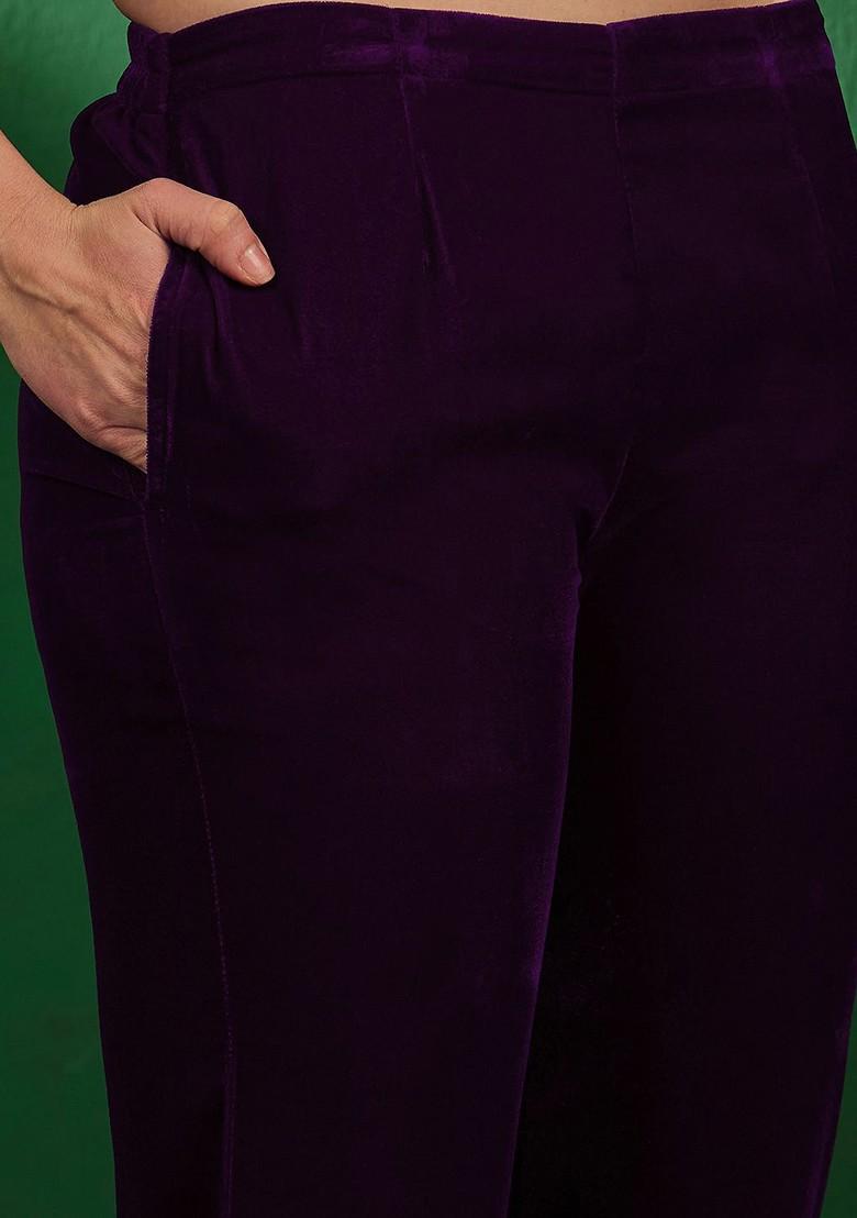 Purple Embroidered Blended Kurta Set - Indya