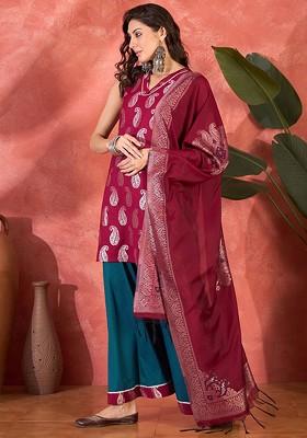 Pink Printed Blended Kurta Set