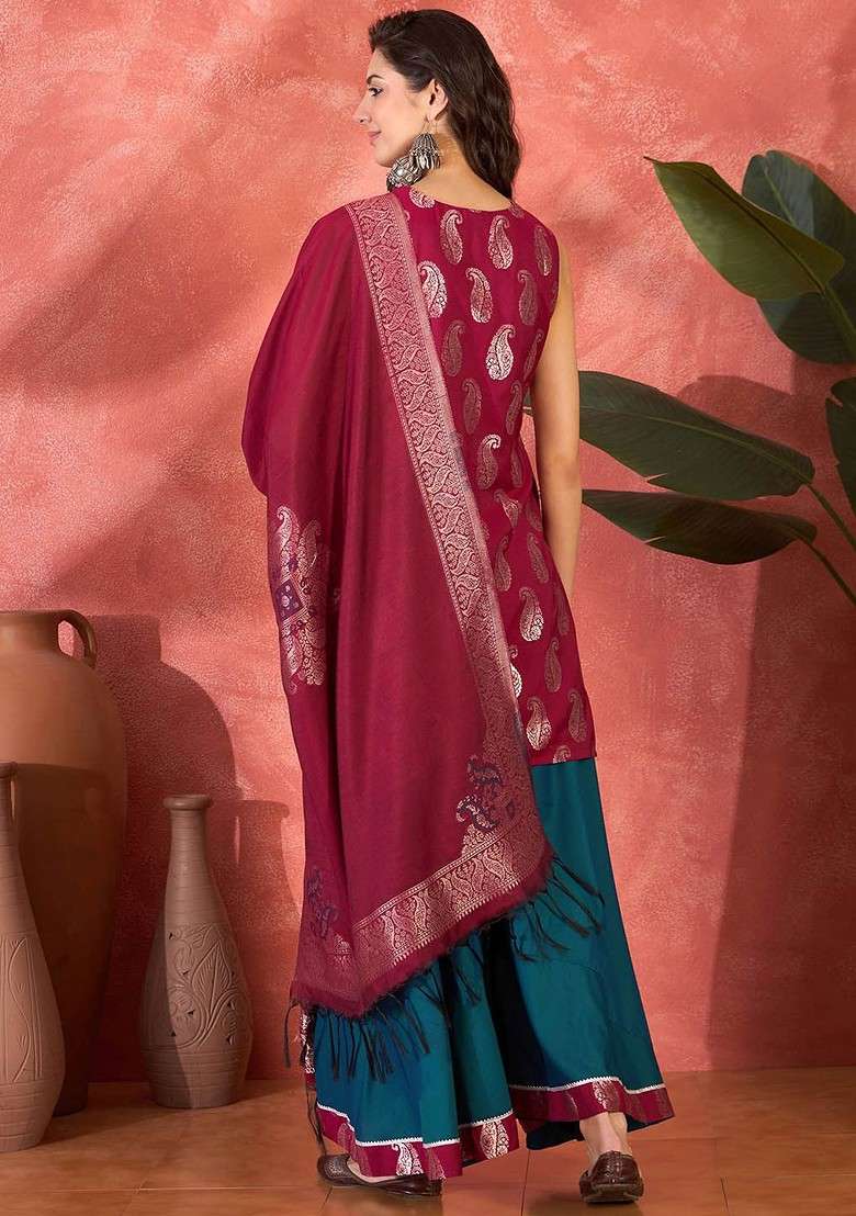 Pink Printed Blended Kurta Set - Indya