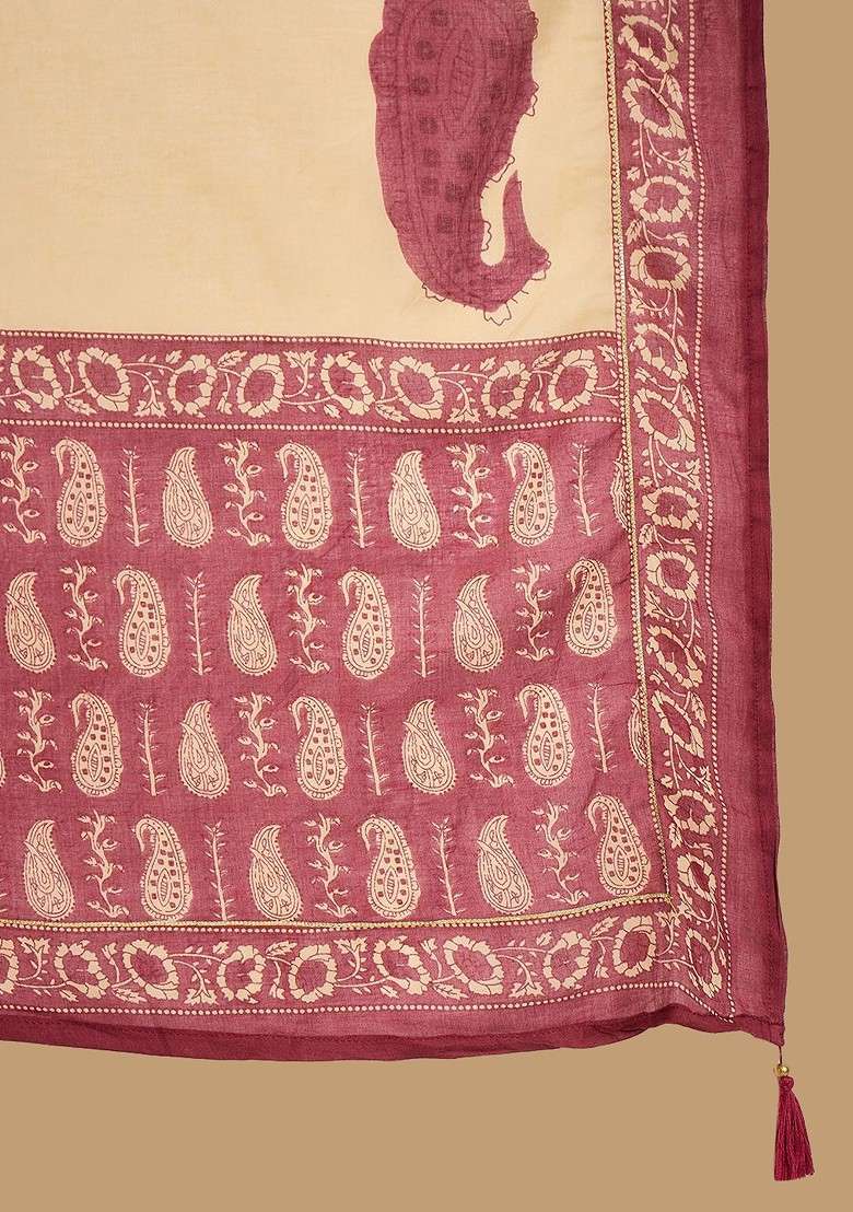 Maroon Printed Blended Kurta Set - Indya
