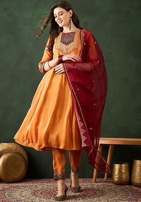 Orange Sequence Work Blended Kurta Set