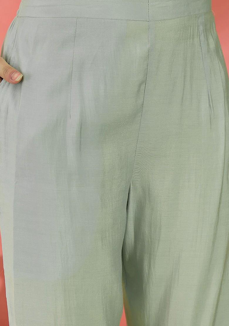 Green Sequinned Blended Kurta Set - Indya