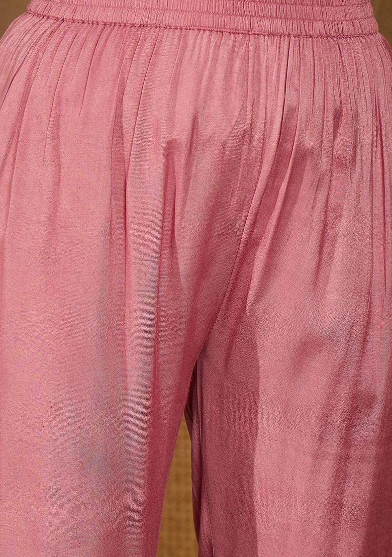 Pink Embroidered Blended Kurta Set - Indya