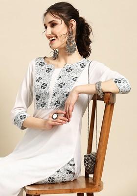 White Yoke Design Blended Kurta Set