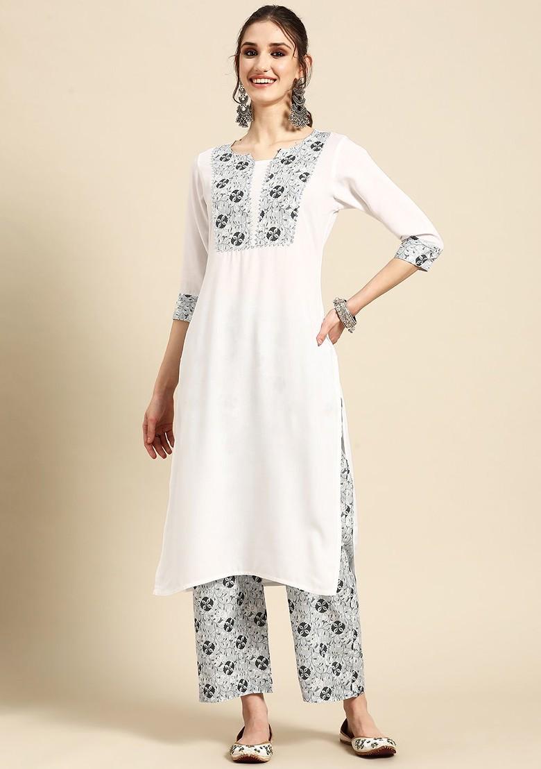 White Yoke Design Blended Kurta Set