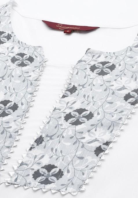 White Yoke Design Blended Kurta Set