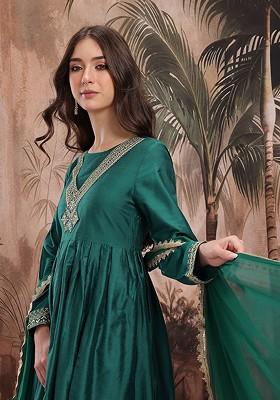 Green Yoke Design Blended Kurta Set