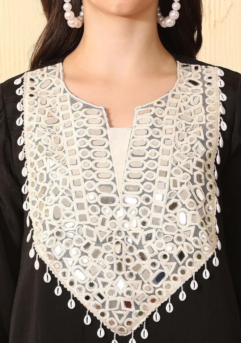 Black Embroidered Blended Kurta Set - Indya