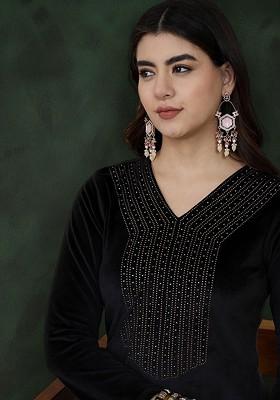 Black Yoke Design Blended Kurta Set