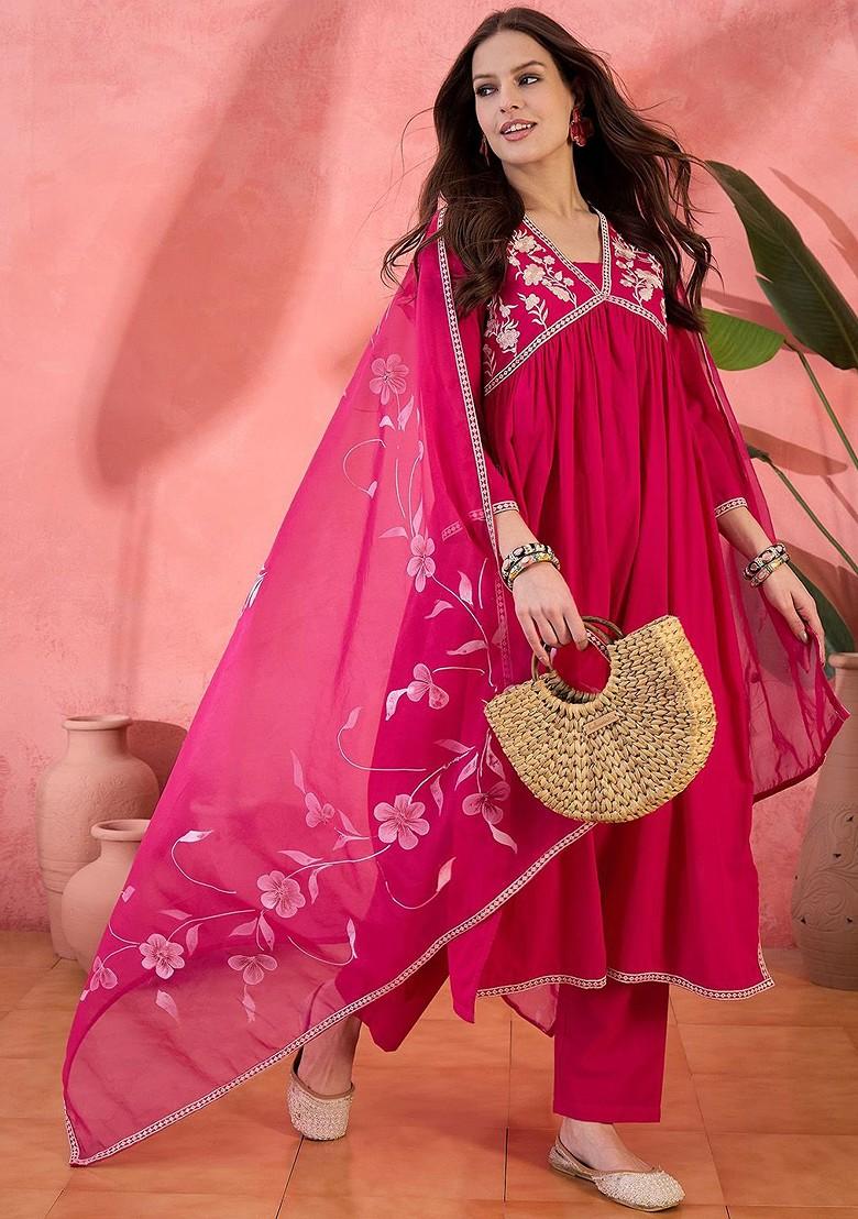 Pink Yoke Design Blended Kurta Set