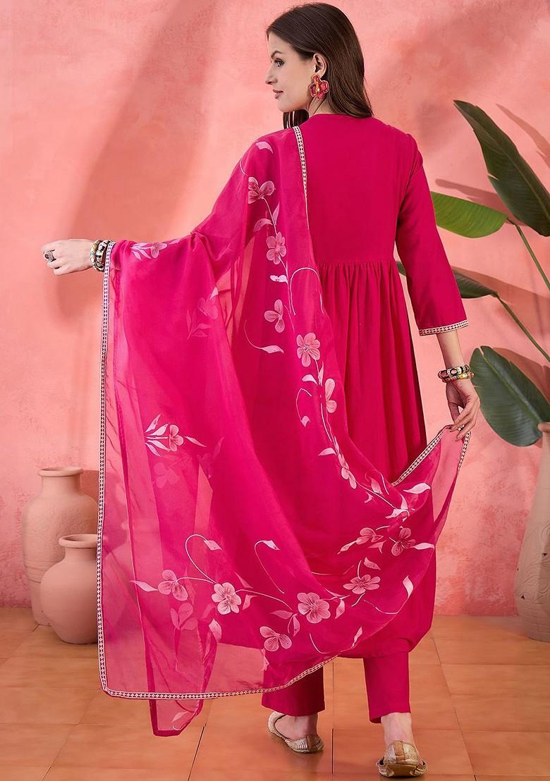 Pink Yoke Design Blended Kurta Set