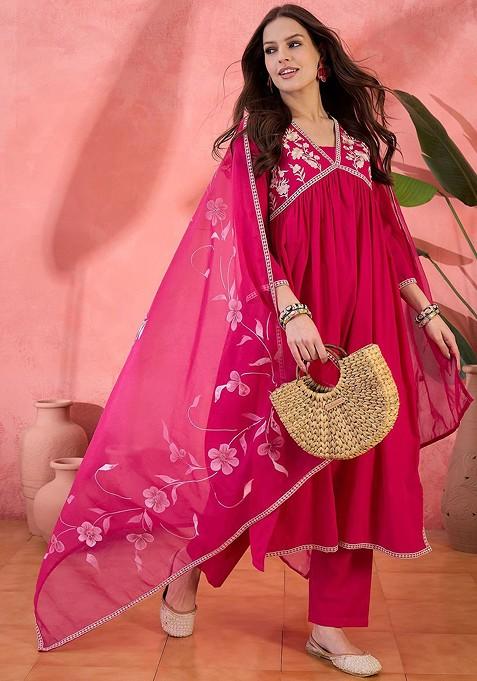 Pink Yoke Design Blended Kurta Set