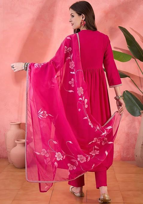 Pink Yoke Design Blended Kurta Set