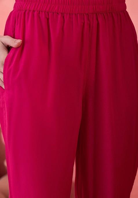 Pink Yoke Design Blended Kurta Set