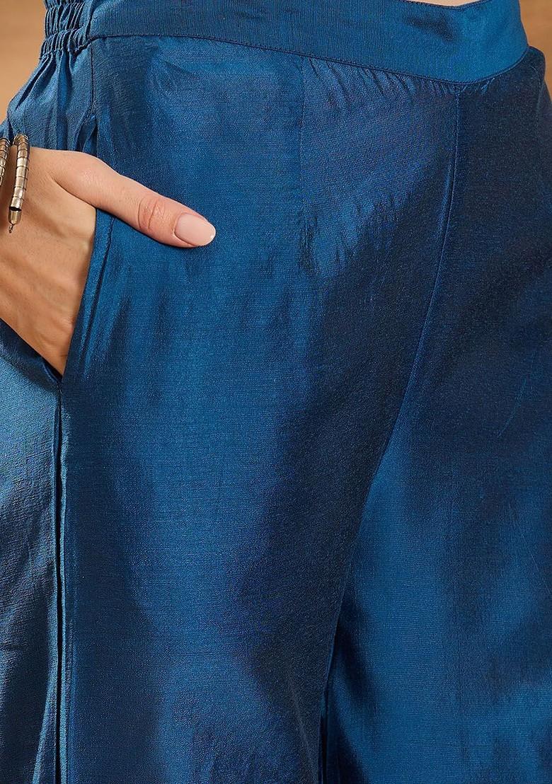 Teal Printed Blended Kurta Set - Indya