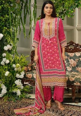 Pink Printed Blended Kurta Set