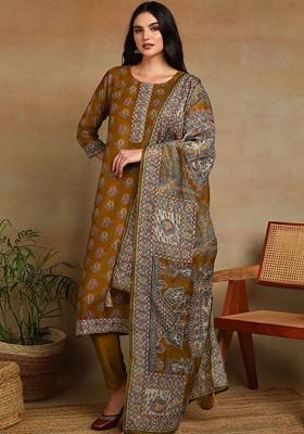 Green Printed Blended Kurta Set