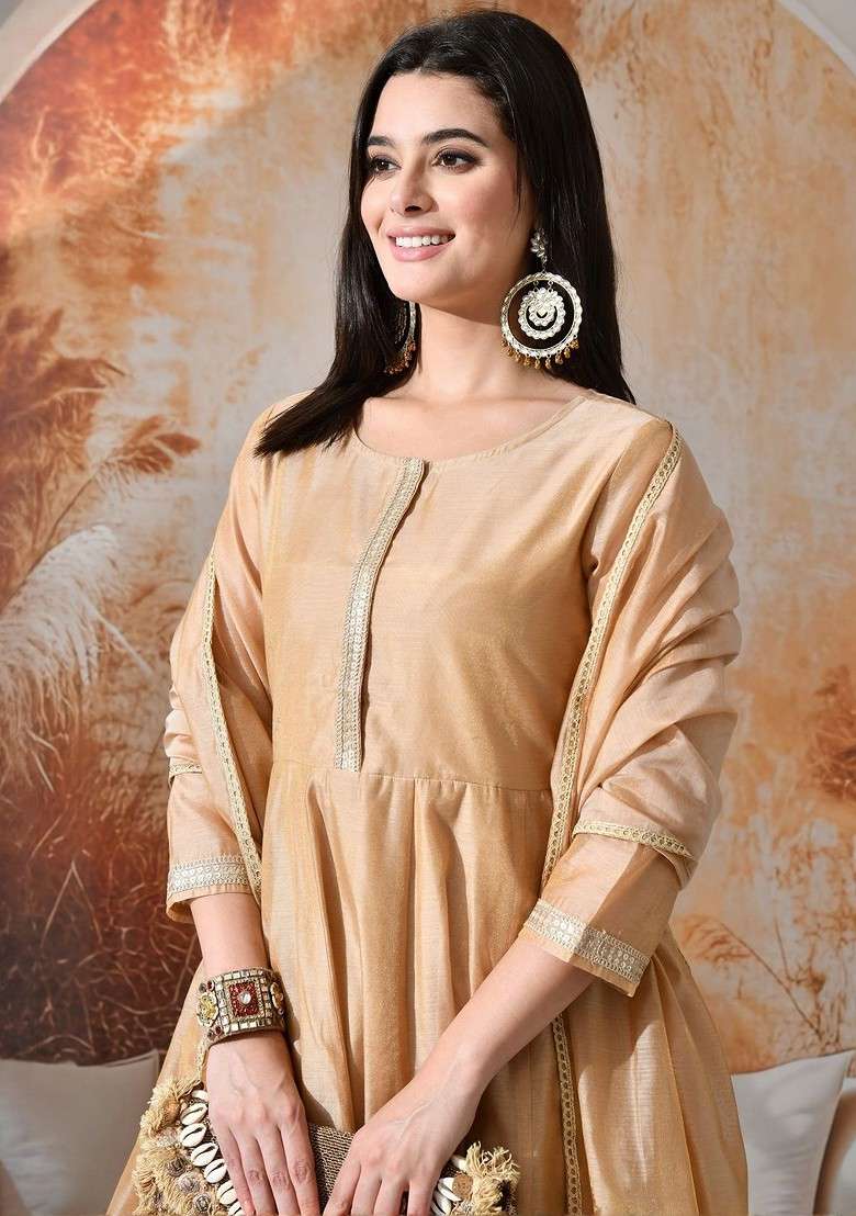 Brown Solid Blended Kurta Set - Indya