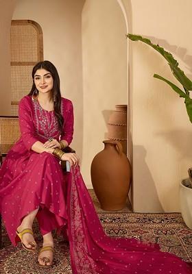 Pink Printed Blended Kurta Set