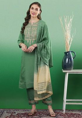 Sea Green Sequinned Blended Kurta Set