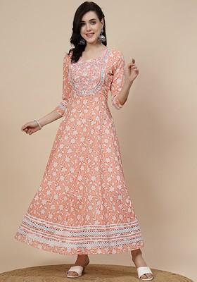 Orange Printed Blended Kurta Set