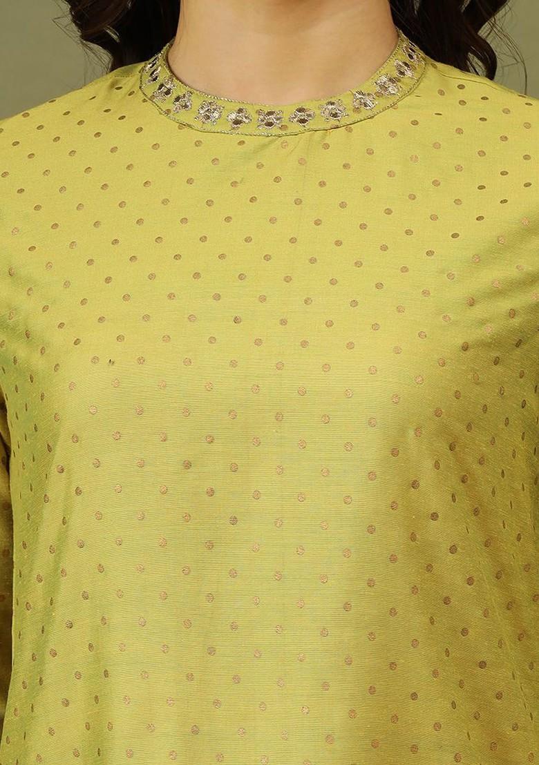 Green Printed Blended Kurta Set - Indya